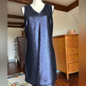 Navy sequined party mini-dress.
